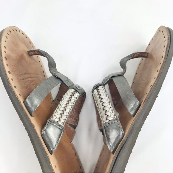 UGG Audra Metallic Silver Braid Leather Double Strap Thong Slide Boho Sandals - Picture 5 of 12